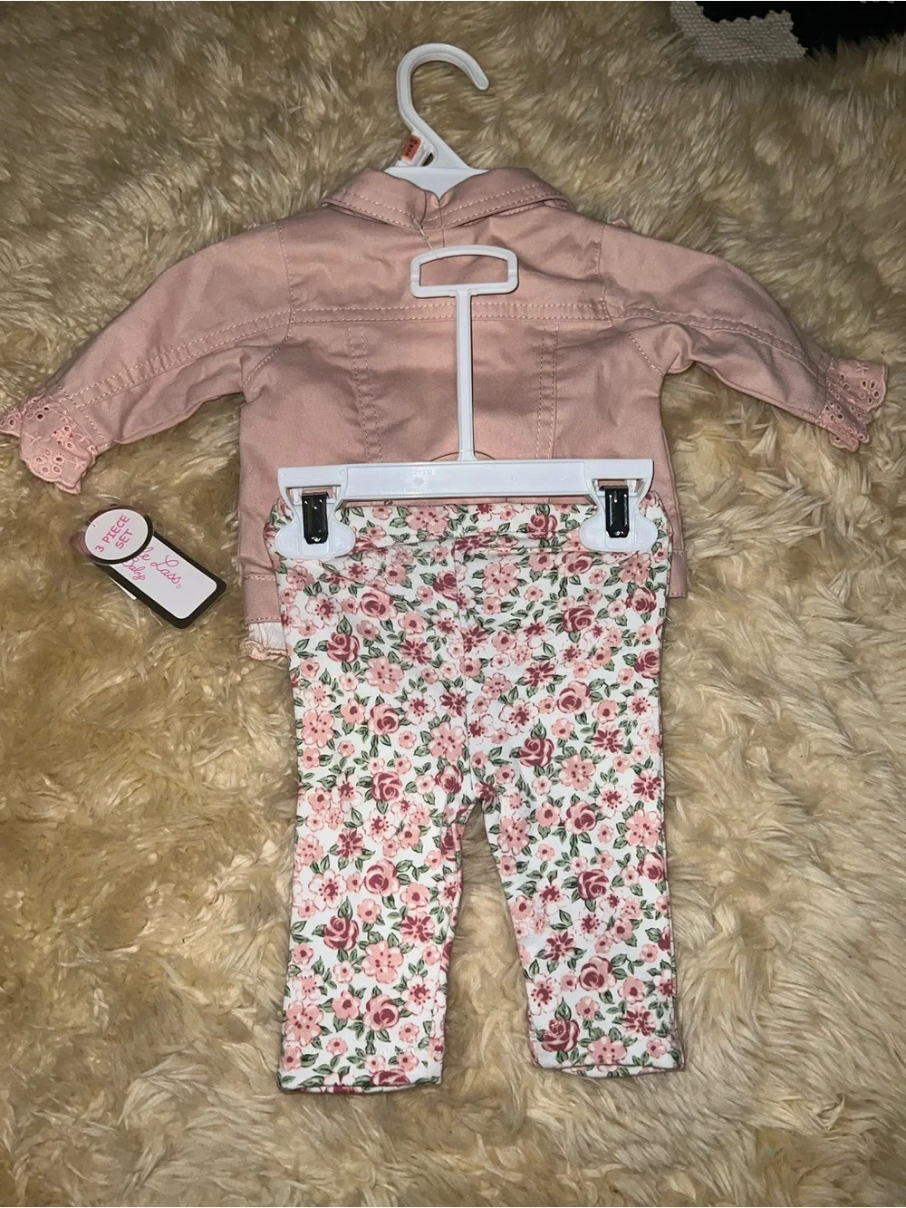 Little Lass Pink Embroidered Jacket 3-Piece Set